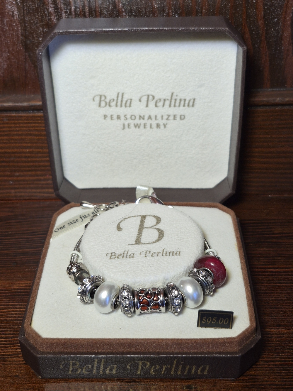 Bella Perlina Silver Charm Bracelet with Pink Accent Bead